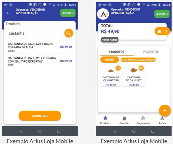 Arius Loja Mobile: busca de produtos e finalização de venda no celular